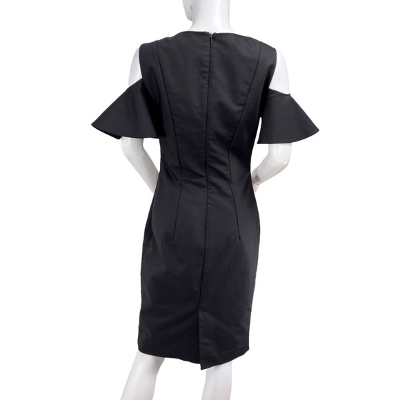 Zara Basic Cold Shoulder Black Knee Length Stretch Cocktail Sheath Dress Medium - Picture 3 of 10